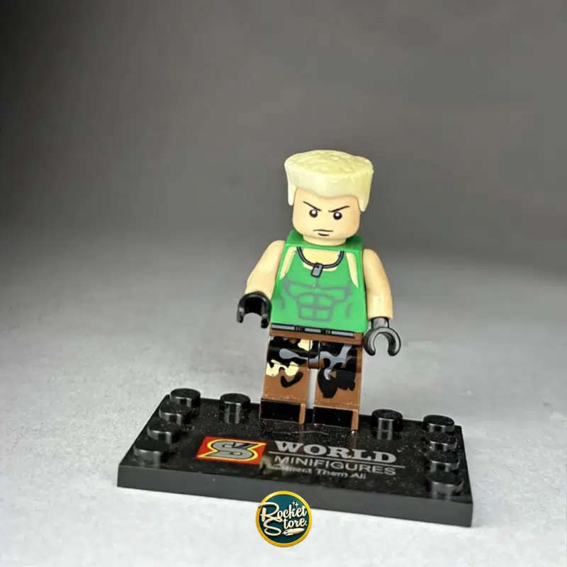 Minifigura tipo LEGO Guile Street Fighter Militar con Pelo Esculpido
