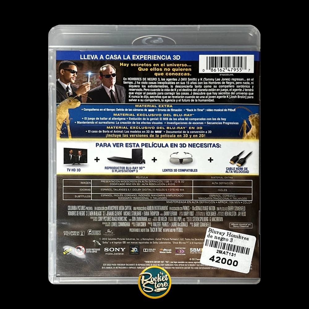 Blu-ray 3D + Blu-ray Hombres de Negro 3 (Men in Black 3) - contraportada