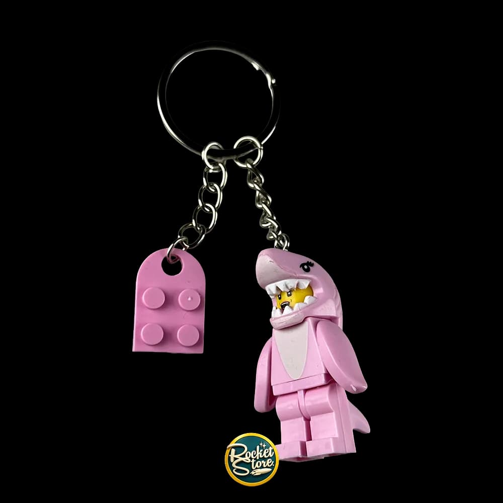 Llavero metalico tipo lego tiburon rosa