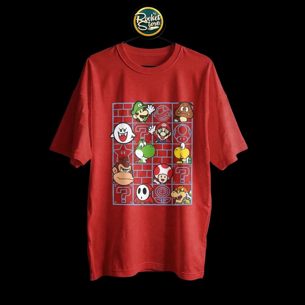 Camiseta Super Mario Bros - Cuadrícula Personajes y Bloques Rojo - Foto 2