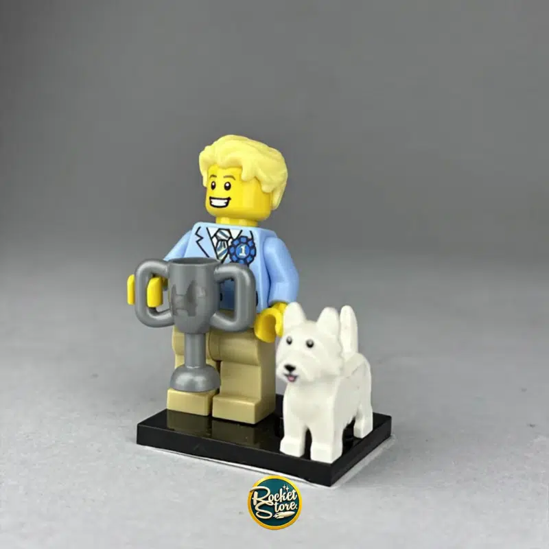 Minifigura LEGO Campeón Canino con Trofeo y Perro Serie 16
