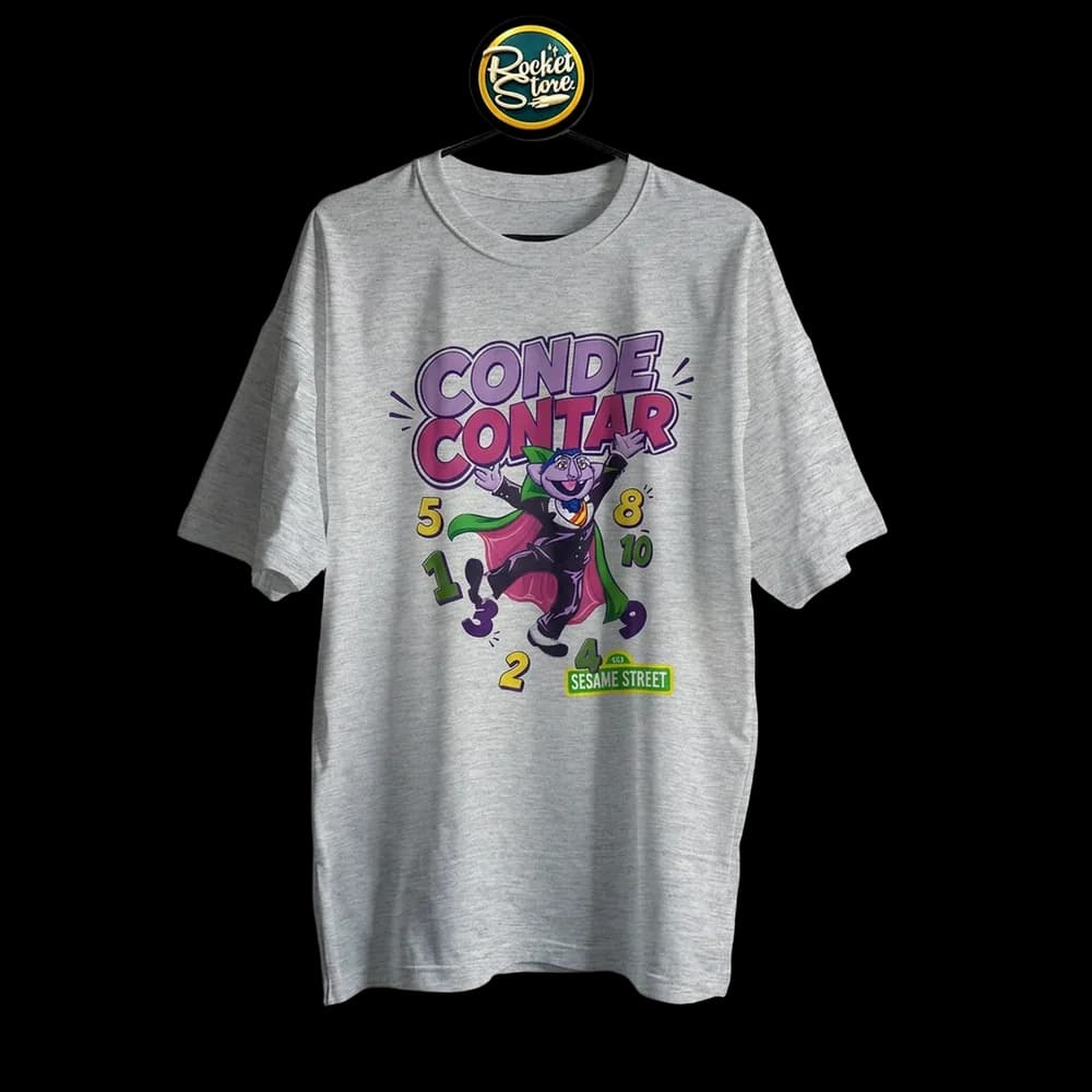Camiseta Plaza Sésamo - El Conde Contar y Números Gris Jaspe - Foto 2