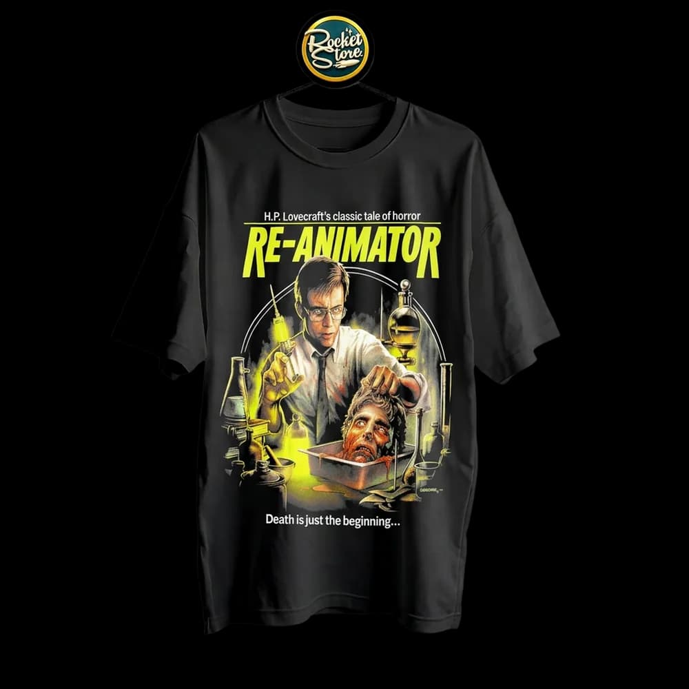 Camiseta Re-Animator - Herbert West y Cabeza del Dr. Hill Negro