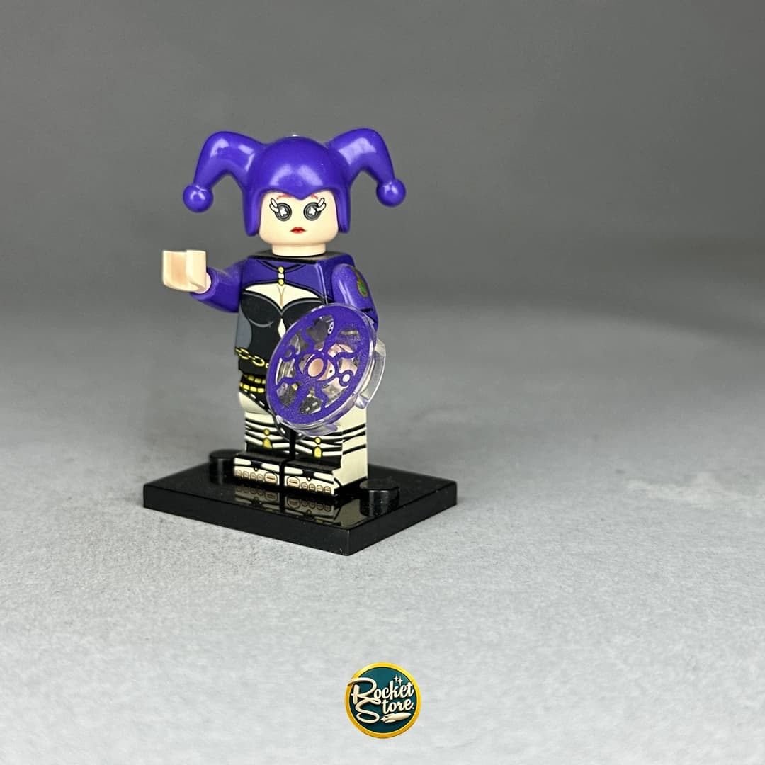 Minifigura tipo LEGO DC Comics Harley Quinn Bufón con Cetro