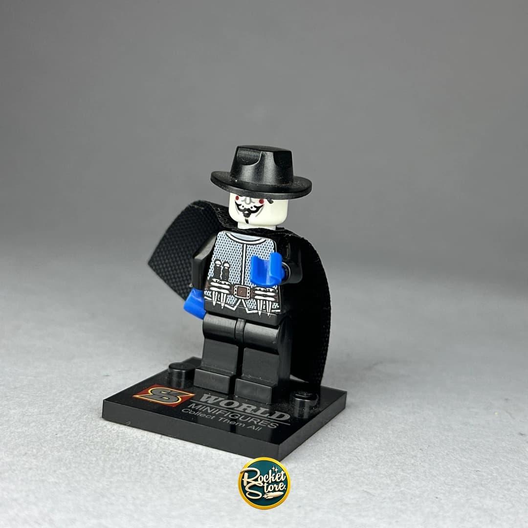 Minifigura tipo LEGO V for Vendetta con Máscara de Guy Fawkes y Dagas