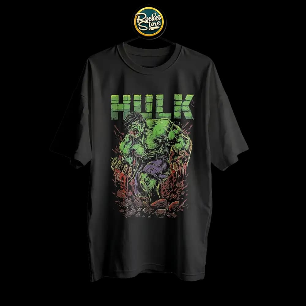 Camiseta Hulk - Smash Ciudad en Ruinas Verde Neón Negro