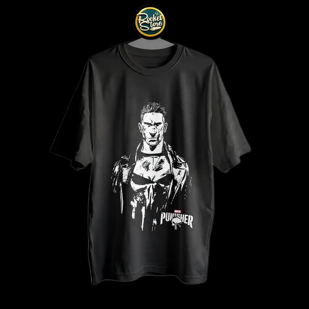 Camiseta The Punisher - Frank Castle Retrato Monocromo Negro