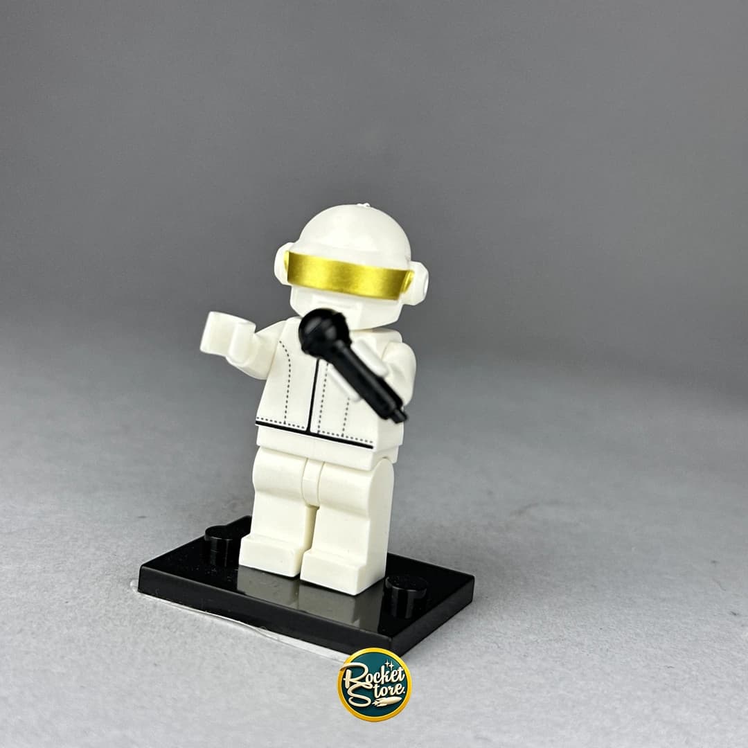 Minifigura tipo LEGO Daft Punk Guy-Manuel Traje Blanco con Micrófono