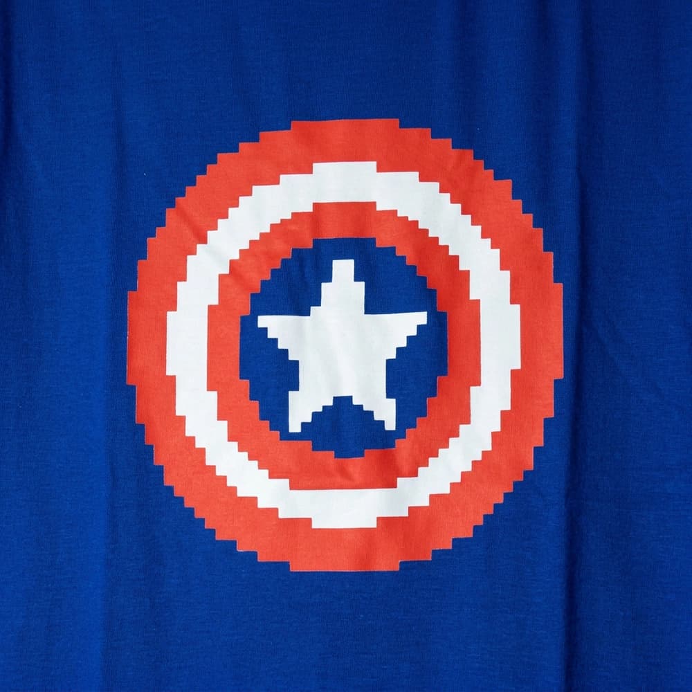 Camiseta Capitán América - Escudo Pixel Art 8-Bit Azul Rey