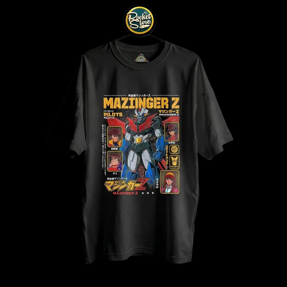 Camiseta Mazinger Z - Jet Scrander y Pilotos Koji y Sayaka Negro