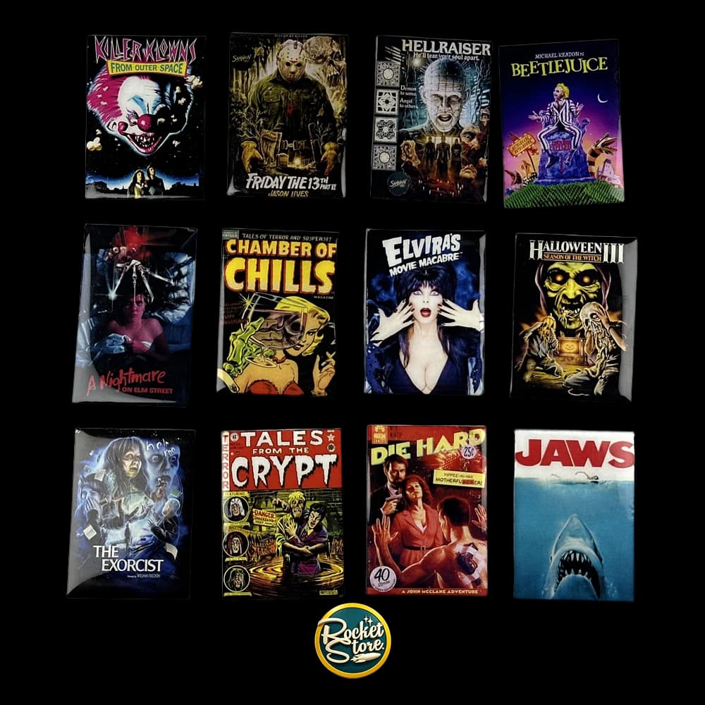 Imanes de nevera de cine de terror - muestra de 12 diseños
