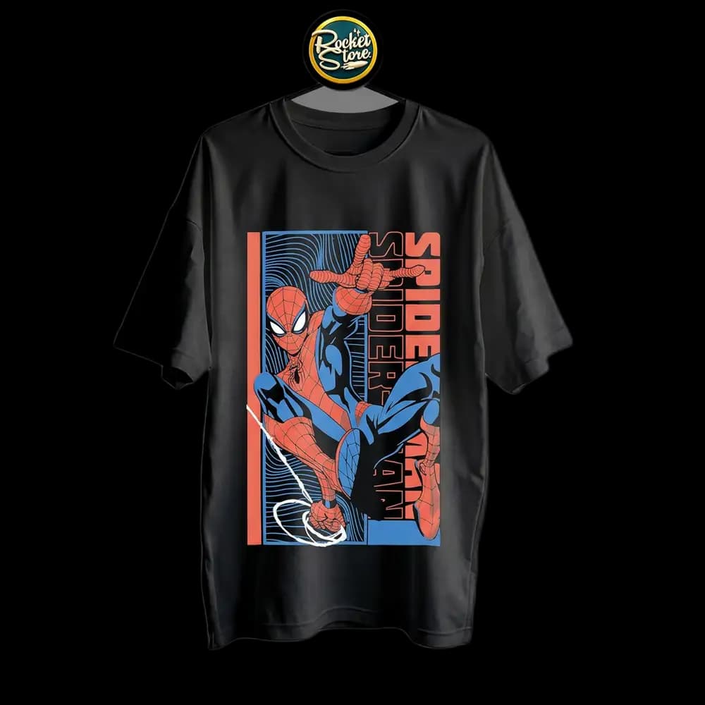 Camiseta Spider-Man - Web Shooter Panel Rojo y Azul Negro