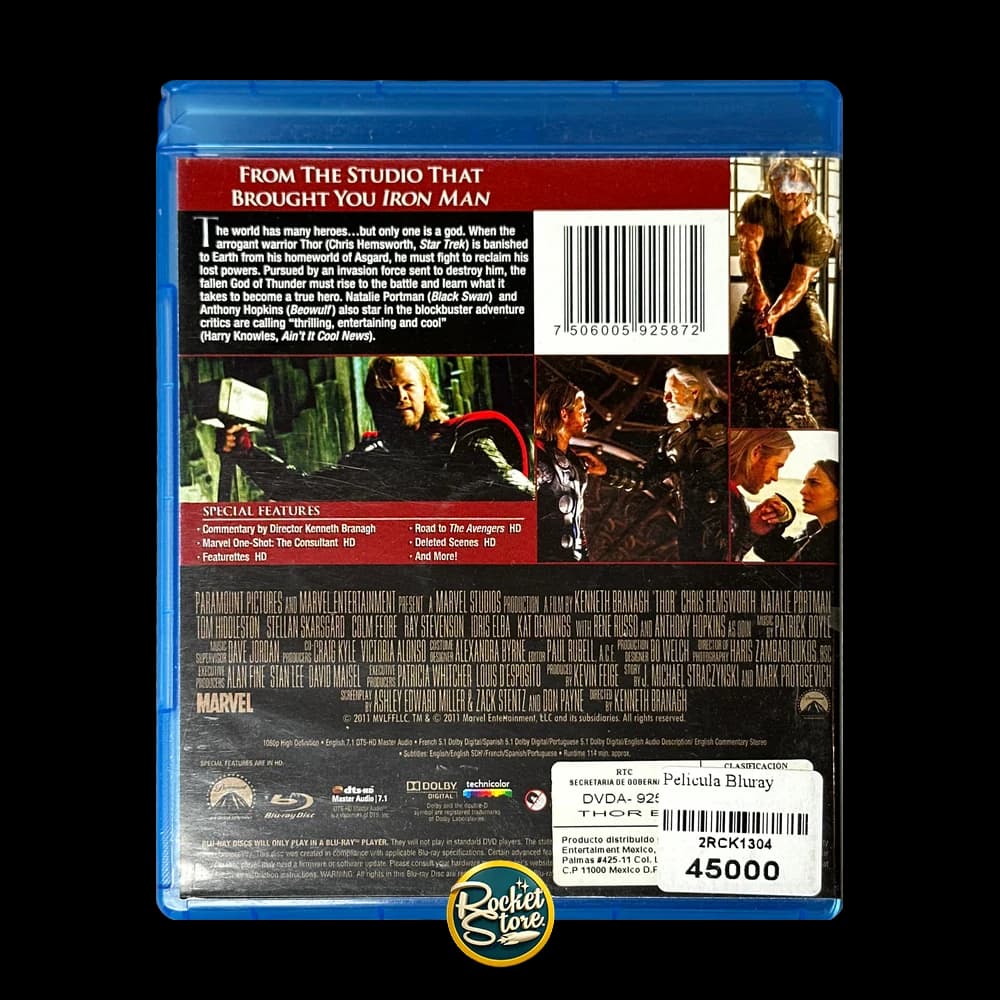 Blu-ray Thor (Marvel, 2011) - contraportada