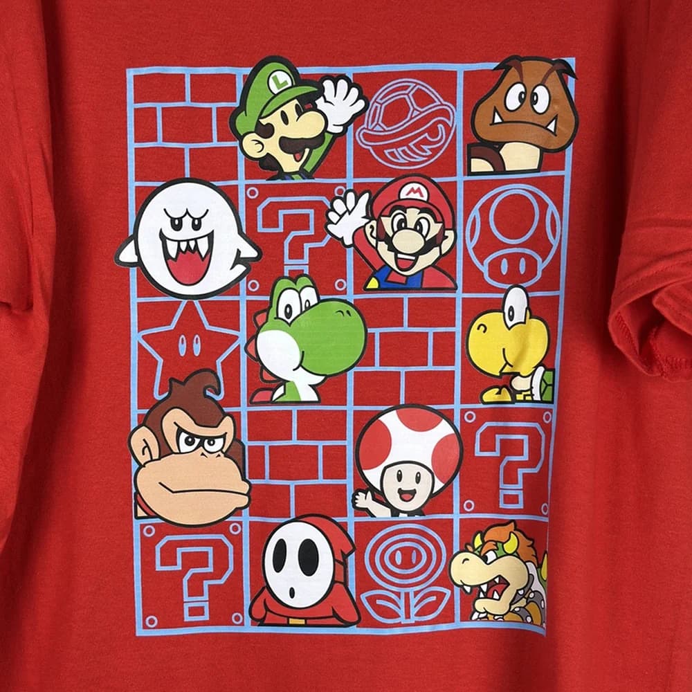 Camiseta Super Mario Bros - Cuadrícula Personajes y Bloques Rojo - Foto 1