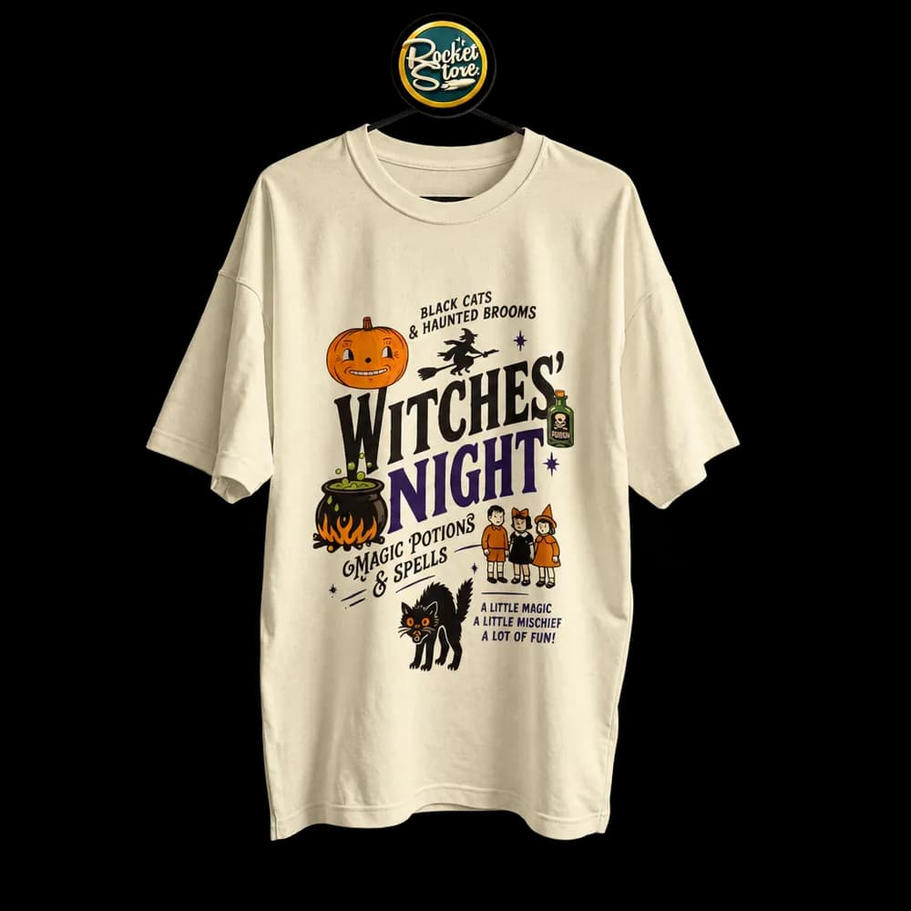 Camiseta Witches' Night - Black Cats & Magic Potions