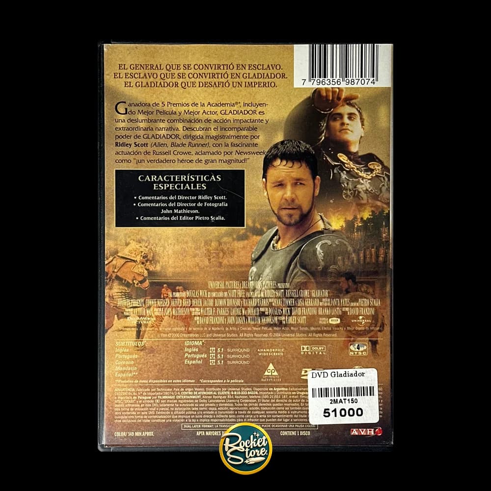 DVD Gladiador (Gladiator) - contraportada