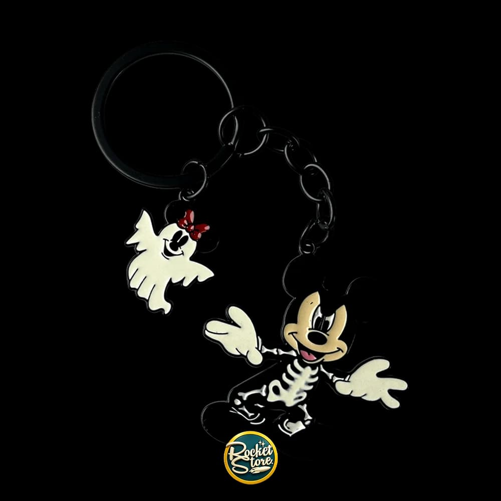 Llavero Metálico Mickey Esqueleto Halloween con Dije Fantasma