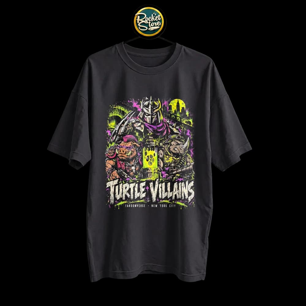 Camiseta TMNT - Turtle Villains Shredder Bebop y Rocksteady Negro