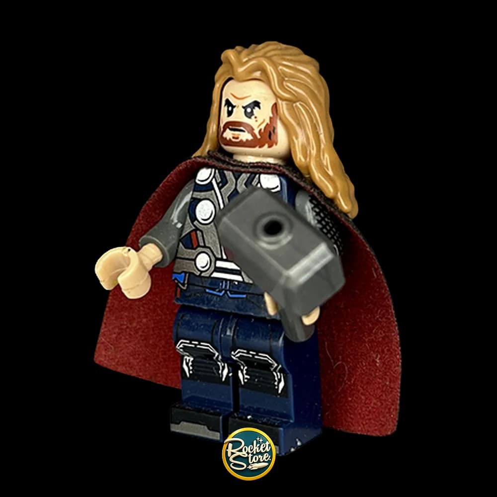 Minifigura tipo LEGO Marvel Thor Vengadores con Mjolnir y Capa