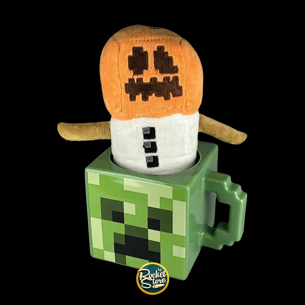 Mug Cuadrado Creeper con Peluche Gólem de Nieve - Minecraft