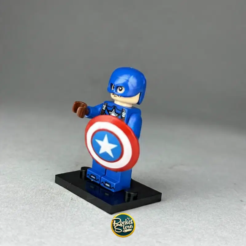 Minifigura tipo LEGO Marvel Capitán América con Escudo Redondo