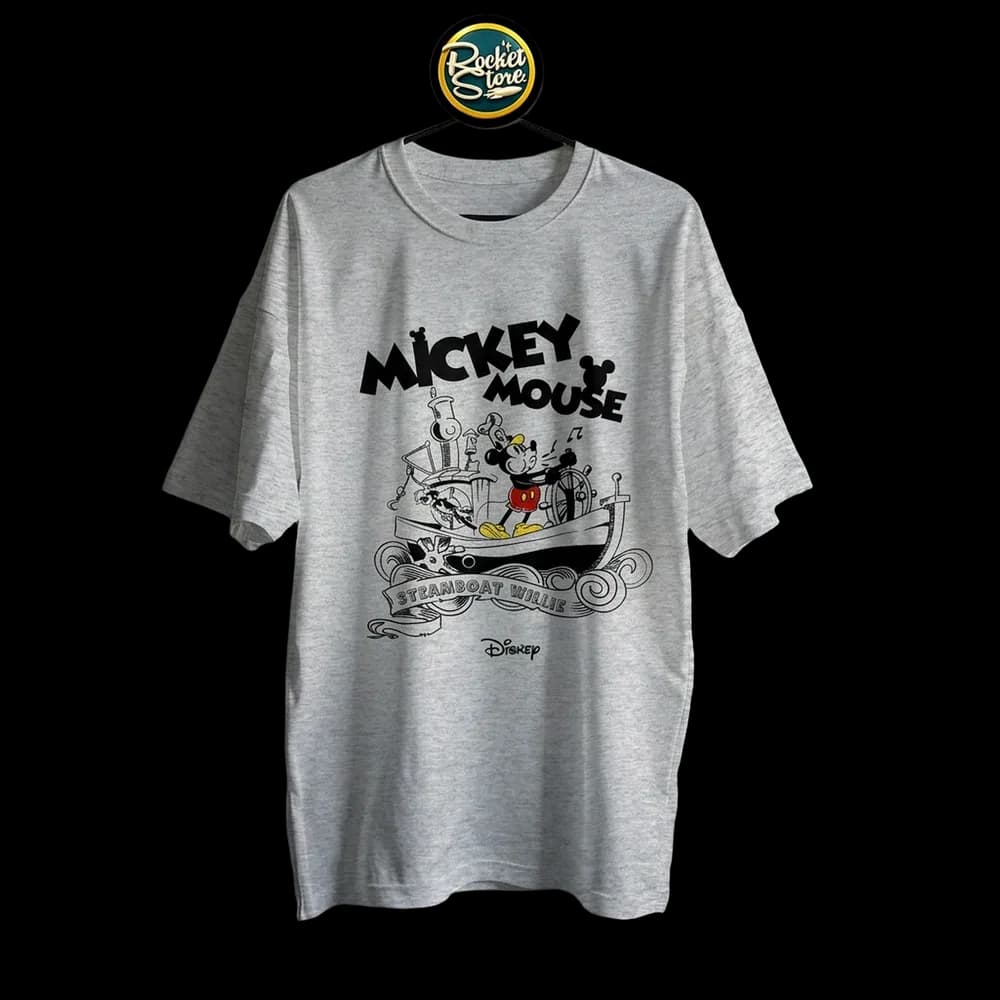 Camiseta Mickey Mouse - Steamboat Willie 1928 Gris Jaspe