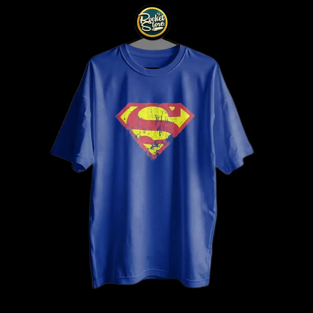 Camiseta Superman - Escudo Vintage Desgastado Azul Rey