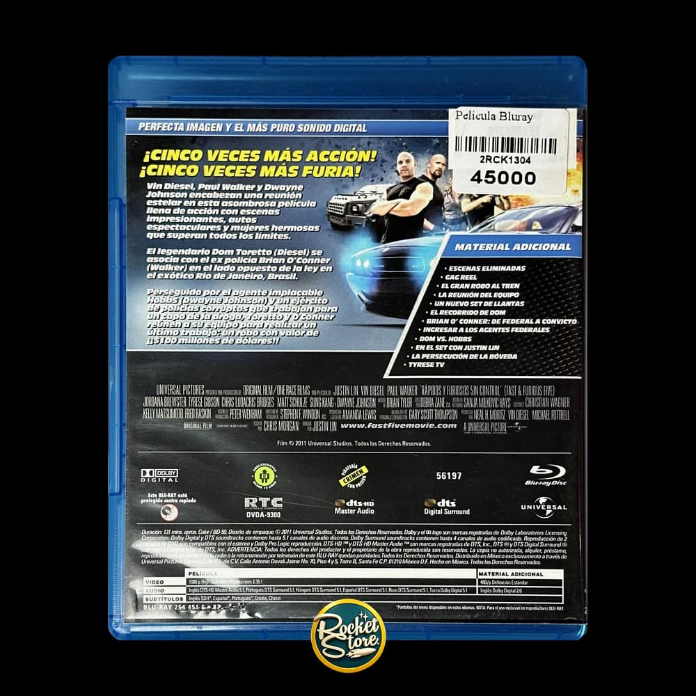 Blu-ray Rápidos y Furiosos 5: Sin Control (Fast Five) - contraportada