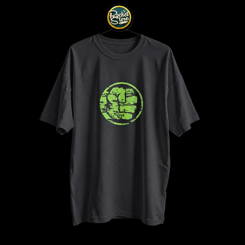 Camiseta Hulk - Puño Smash Desgastado Verde Negro