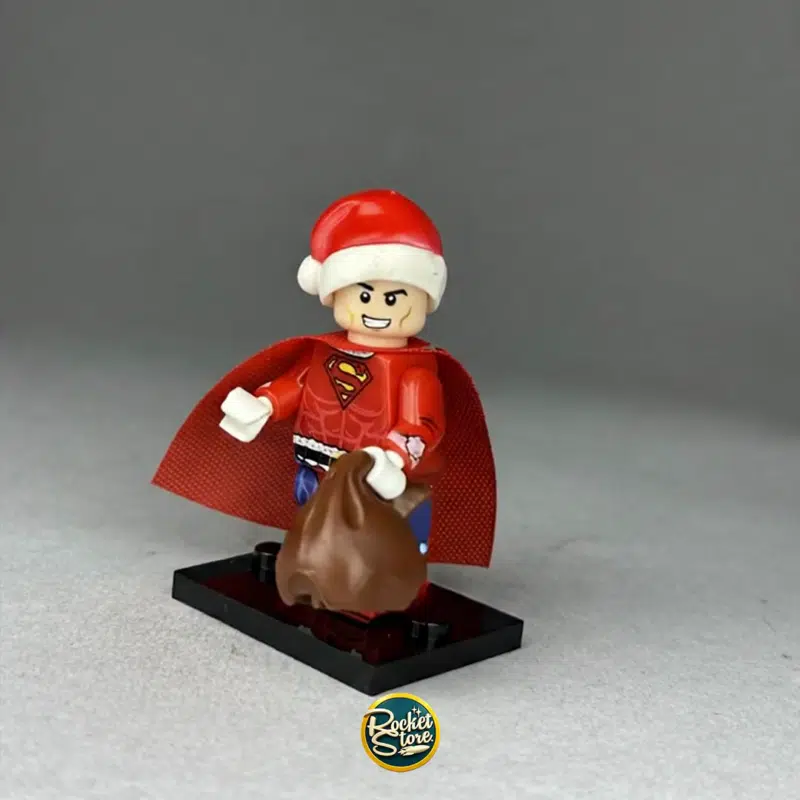 Minifigura tipo LEGO DC Comics Superman Navideño Santa con Saco